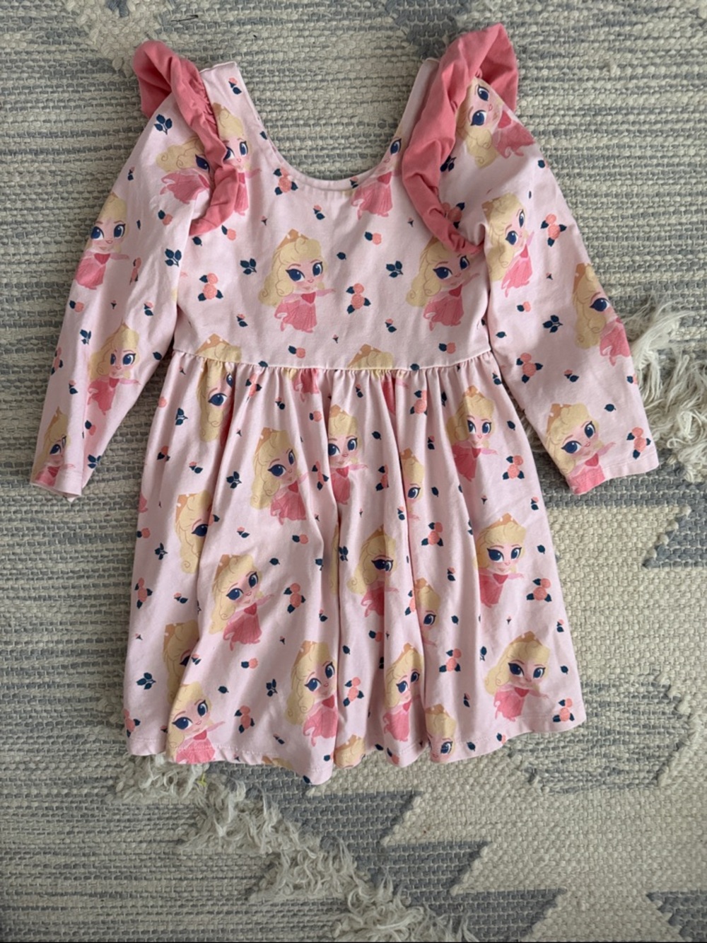 Monica & Andy Disney Girls Pink Princess Print Ruffle-Trim Long Sleeve Dress